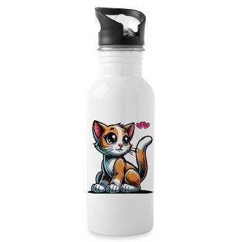 Cat Love - Water bottle with straw - white - Right