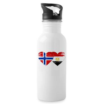 Norway Egypt Flag Hands Heart Shape Used - Water bottle with straw - white - Right