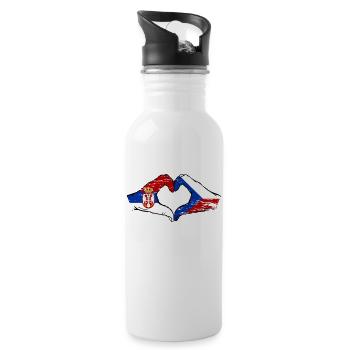 Serbien Tschechien Flagge Hände Herzform used - Trinkflasche mit integriertem Trinkhalm - Weiß - Rechts