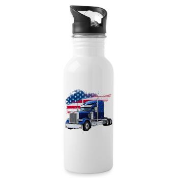 Camion américain avec drapeau américain - Chauffeur/Camionneur - Gourde avec paille intégrée - blanc - Droite