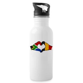 Afrique du Sud Belgique Drapeau Mains Coeur Forme - Gourde avec paille intégrée - blanc - Droite