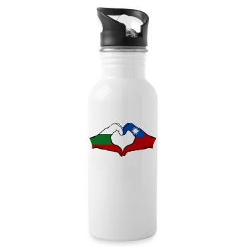 Bulgarien Taiwan Flagge Hände Herzform - Trinkflasche mit integriertem Trinkhalm - Weiß - Rechts