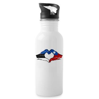 Estonia Taiwan flag hands heart shape used - Water bottle with straw - white - Right