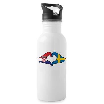 Croatia Sweden Flag Hands Heart Shape - Water bottle with straw - white - Right