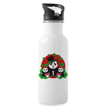 Panda Familie mit Kleeblätter - Trinkflasche mit integriertem Trinkhalm - Weiß - Rechts