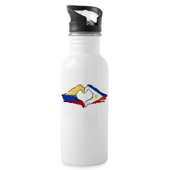 Kolumbien Philippinen Flagge Hände Herzform used - Trinkflasche mit integriertem Trinkhalm - Weiß - Rechts