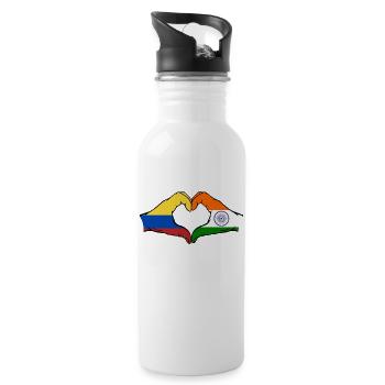 Colombia India Flag Hands Heart Shape - Water bottle with straw - white - Right