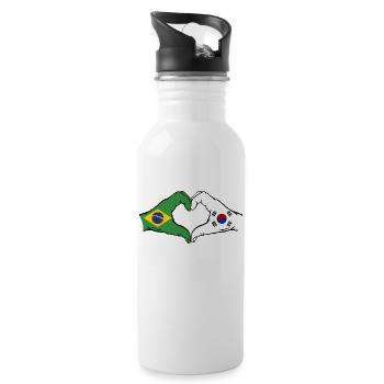 Brésil Corée du Sud Drapeau Mains Coeur Forme - Gourde avec paille intégrée - blanc - Droite