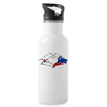 South Korea Slovenia flag hands heart shape used - Water bottle with straw - white - Right