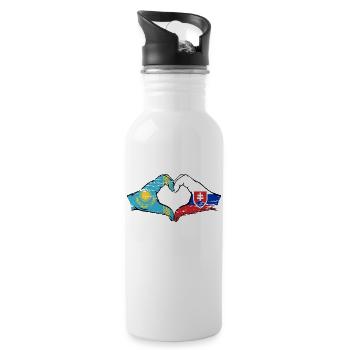 Kasachstan Slowakei Flagge Hände Herzform used - Trinkflasche mit integriertem Trinkhalm - Weiß - Rechts