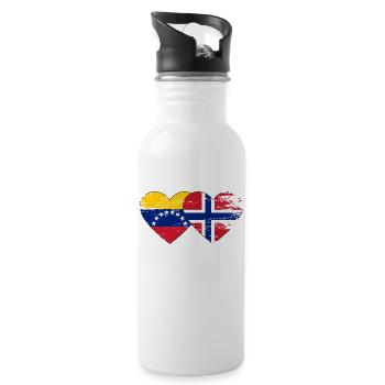 Venezuela Norway flag hands heart shape used - Water bottle with straw - white - Right