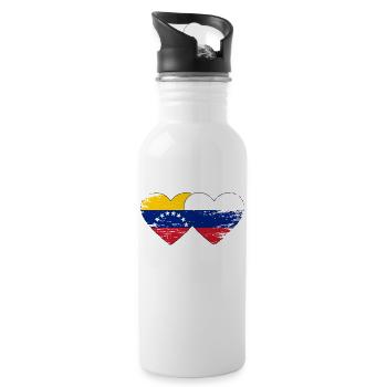 Venezuela Russia Flag Hands Heart Shape Used - Water bottle with straw - white - Right