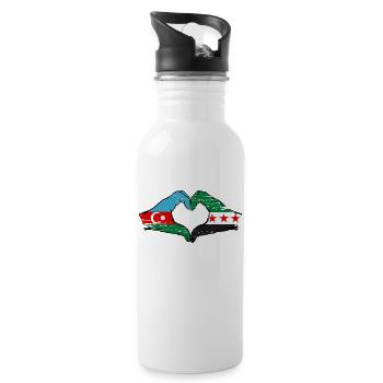 Azerbaïdjan Syrie Drapeau Mains Coeur Forme Utilisé - Gourde avec paille intégrée - blanc - Droite