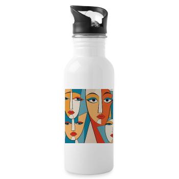 Abstract faces - Water bottle with straw - white - Right