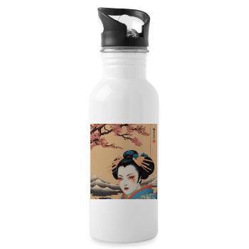 Traditional Japanese Geisha Artwork - Water bottle with straw - white - Right