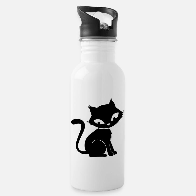Süße Katze - Trinkflasche mit integriertem Trinkhalm - Weiß