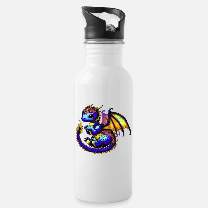 Drache - Trinkflasche mit integriertem Trinkhalm - Weiß
