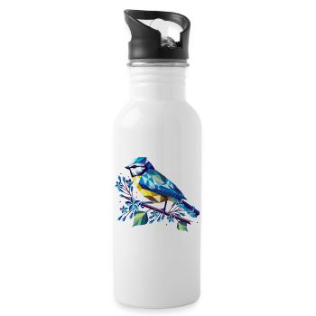 bezaubernde Blaumeise auf einem Fliederzweig - Trinkflasche mit integriertem Trinkhalm - Weiß - Rechts