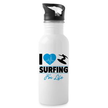 I love surfing for life - Water bottle with straw - white - Right