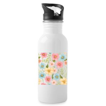 Motif floral - Gourde avec paille intégrée - blanc - Droite