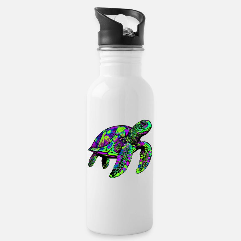 Tortue marine - Gourde avec paille intégrée - blanc