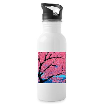 Cherry blossom against the background of mountains - Water bottle with straw - white - Right