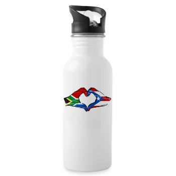 South Africa Puerto Rico Flag Hands Heart Shape Used - Water bottle with straw - white - Right