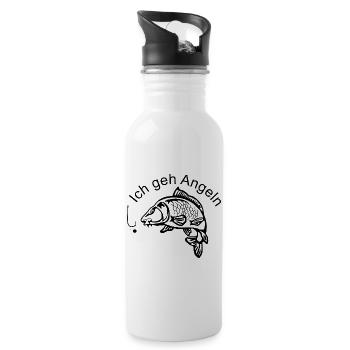 Elegante Karpfensilhouette - Trinkflasche mit integriertem Trinkhalm - Weiß - Rechts