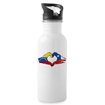 Venezuela Chile Flag Hands Heart Shape Used - Water bottle with straw - white - Right