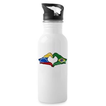 Venezuela Brazil Flag Hands Heart Shape Used - Water bottle with straw - white - Right