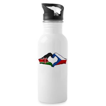 Kenia Tschechien Flagge Hände Herz - Trinkflasche mit integriertem Trinkhalm - Weiß - Rechts