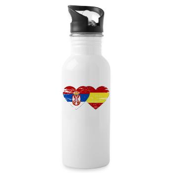 Serbie Espagne Drapeau Mains Coeur Forme Utilisé - Gourde avec paille intégrée - blanc - Droite