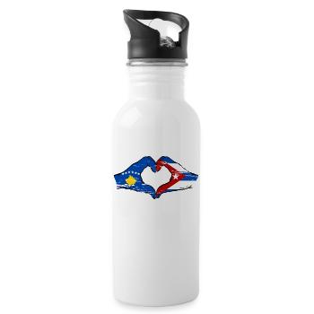 Kosovo Cuba Flag Hands Heart Shape Used - Water bottle with straw - white - Right