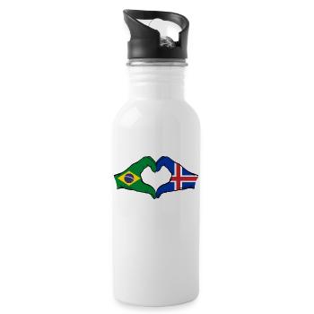 Brésil Islande Drapeau Mains Coeur Forme - Gourde avec paille intégrée - blanc - Droite