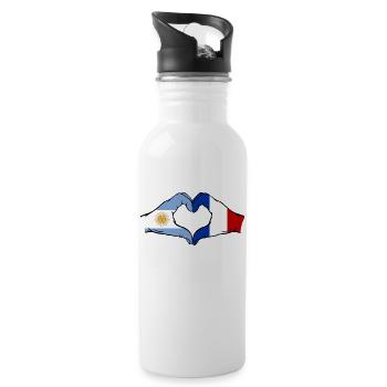 Argentina France Flag Hands Heart Shape - Water bottle with straw - white - Right