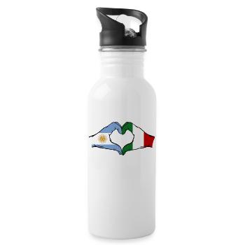 Argentina Italy Flag Hands Heart Shape - Water bottle with straw - white - Right