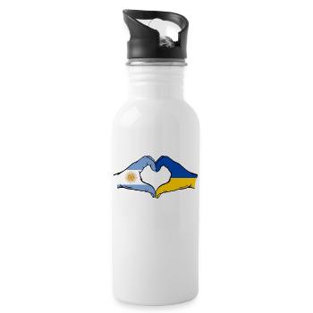 Argentina Ukraine Flag Hands Heart Shape - Water bottle with straw - white - Right