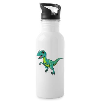 Dino Cartoon Velociraptor - Water bottle with straw - white - Right