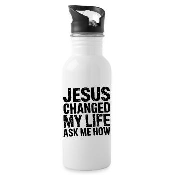 Jesus changed my life. Ask me how. - Water bottle with straw - white - Right
