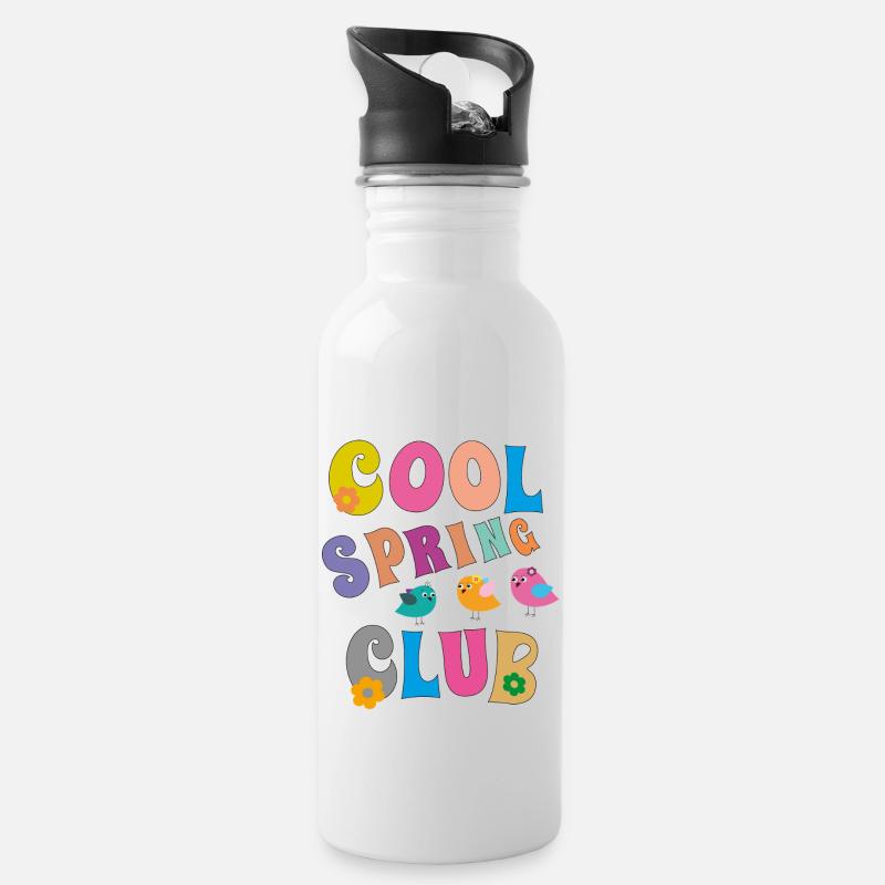 Cool spring Club Frühling - Trinkflasche mit integriertem Trinkhalm - Weiß