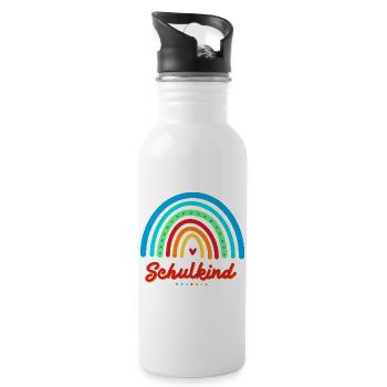 Schulkind bunter Retro Regenbogen Einschulung - Trinkflasche mit integriertem Trinkhalm - Weiß - Rechts