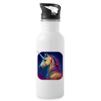 Akhal Teke Unicorn - Gold Shine with Neon Mane - Water bottle with straw - white - Right