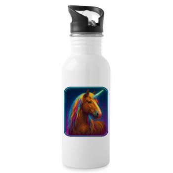 Einhorn - Altmärkisches Kaltblut - Trinkflasche mit integriertem Trinkhalm - Weiß - Rechts