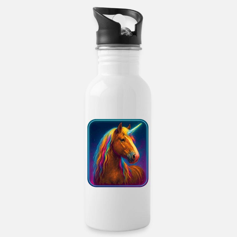 Einhorn - Altmärkisches Kaltblut - Trinkflasche mit integriertem Trinkhalm - Weiß