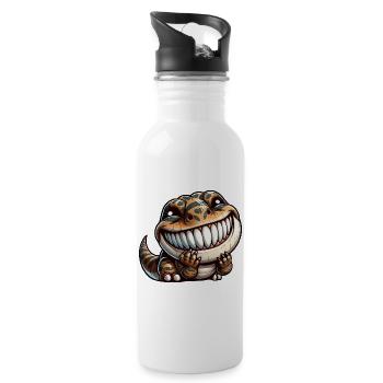 Cute Shy T-Rex Dinosaur Cartoon - Water bottle with straw - white - Right
