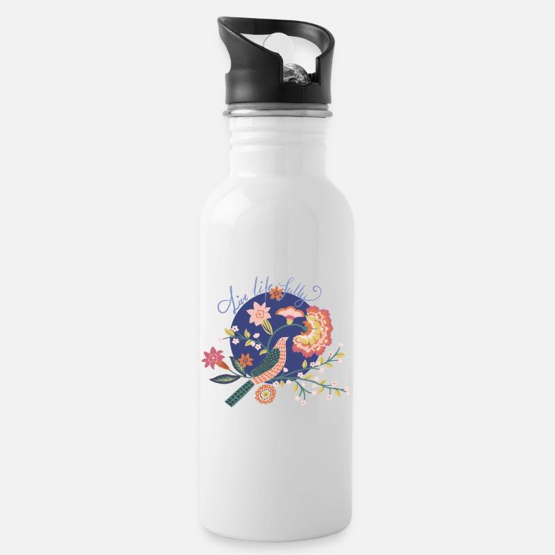 Live Life Fully -- Florale Affirmationen - Trinkflasche mit integriertem Trinkhalm - Weiß