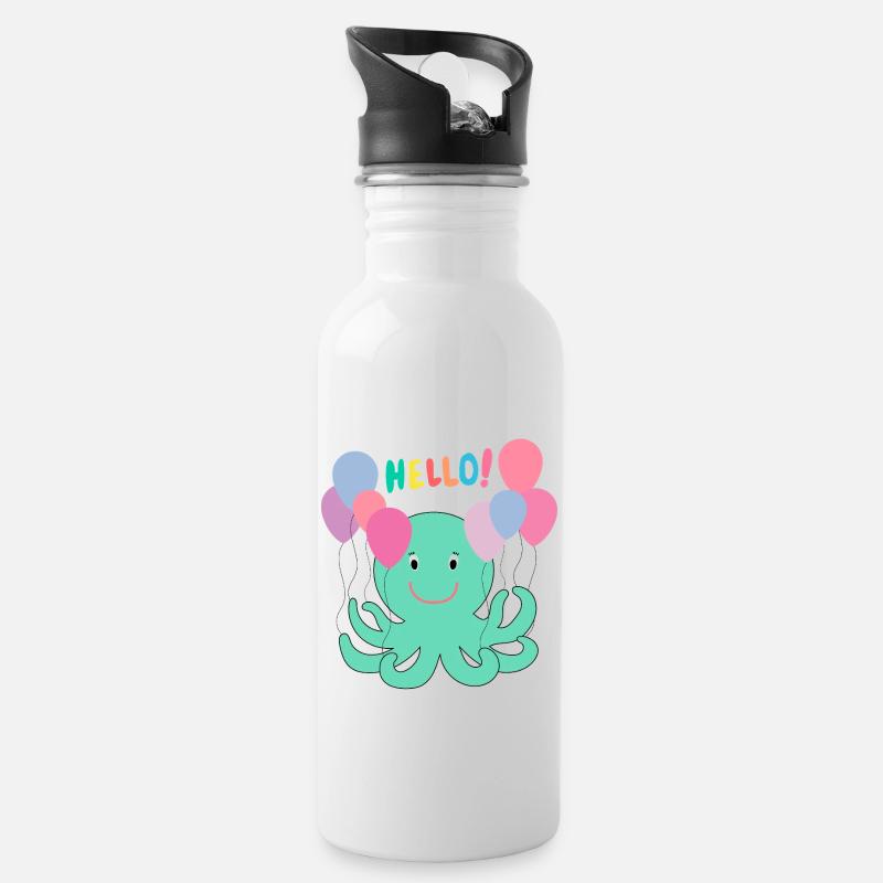 Pieuvre avec des ballons dit bonjour - Sea Fun - Gourde avec paille intégrée - blanc
