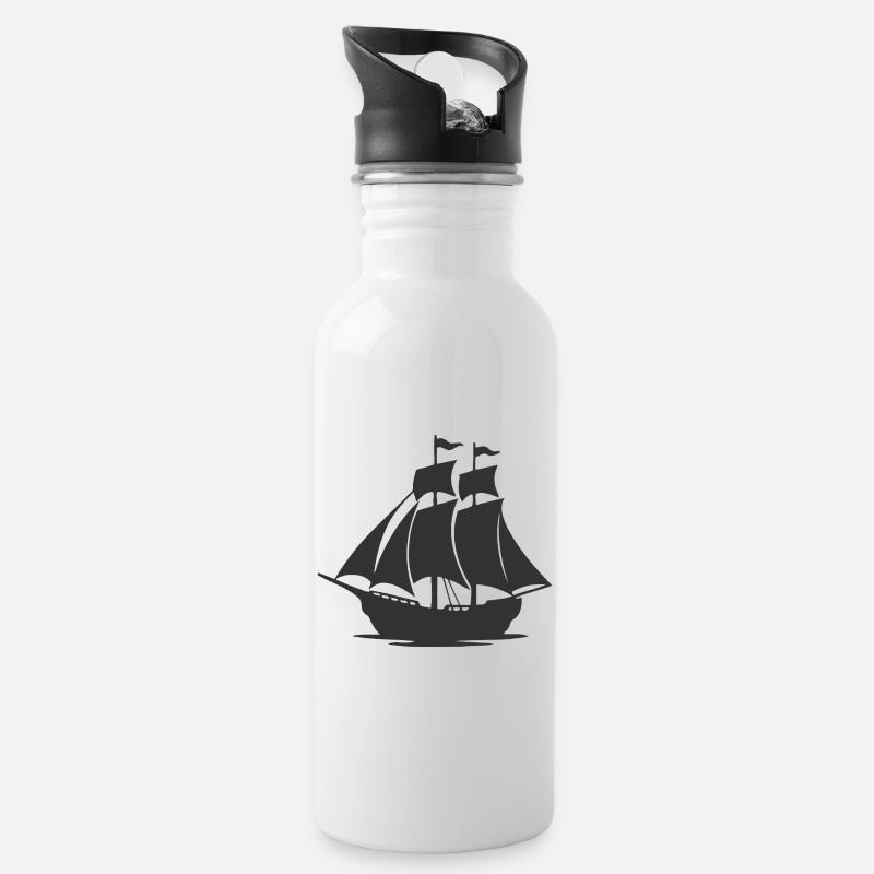 Mysteriöse Silhouette eines Segelschiffs - Trinkflasche mit integriertem Trinkhalm - Weiß