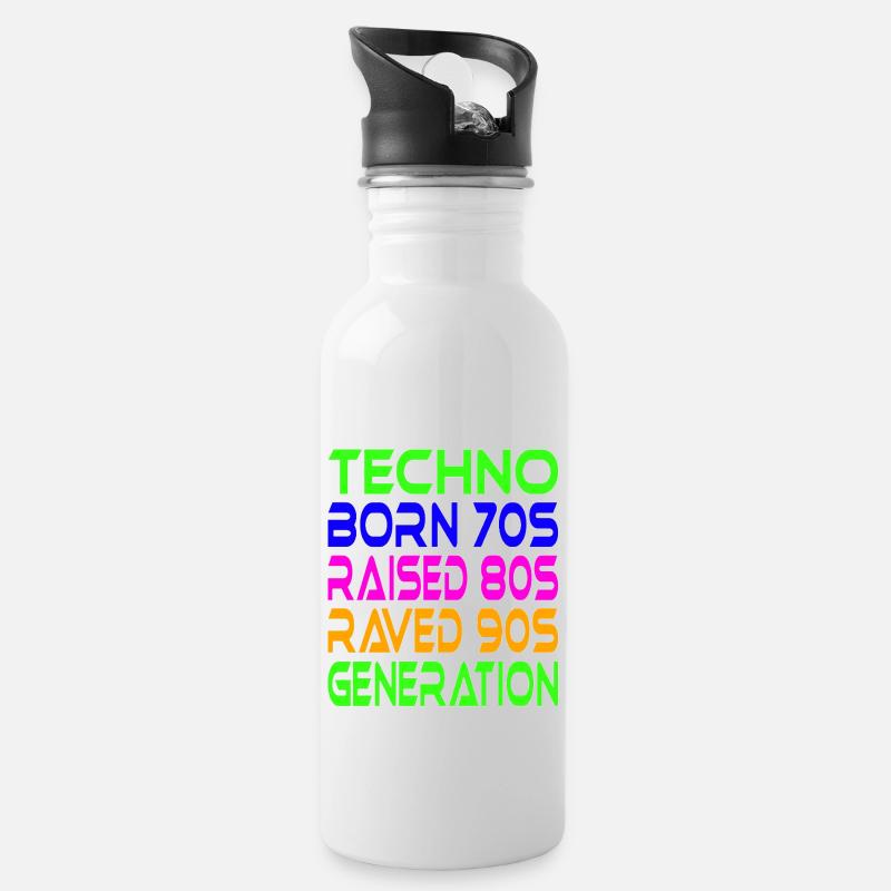 Techno Generation - Trinkflasche mit integriertem Trinkhalm - Weiß