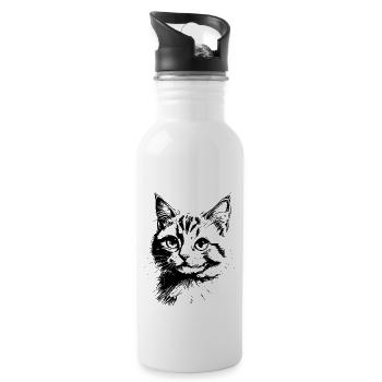 Cat portrait - Water bottle with straw - white - Right